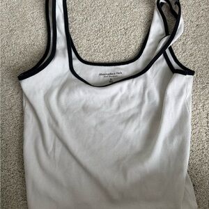 Abercrombie & Fitch White Ribbed Tank with Black Trim Double-Strap